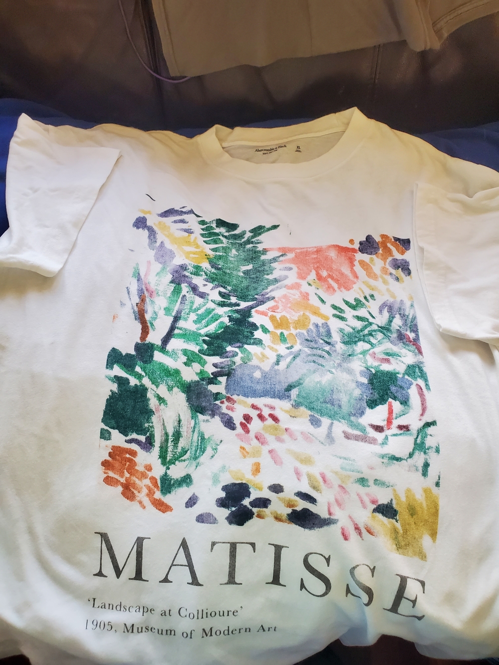 Abercrombie & Fitch White Tee with Multicolor Matisse Print